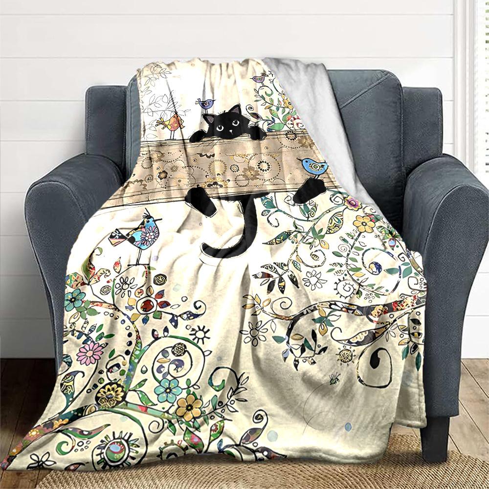 1pc Cat Garden Lightweight Flannel Blanket, Comfortable and Warm Blanket, for Office and Camping Sofa Bed155