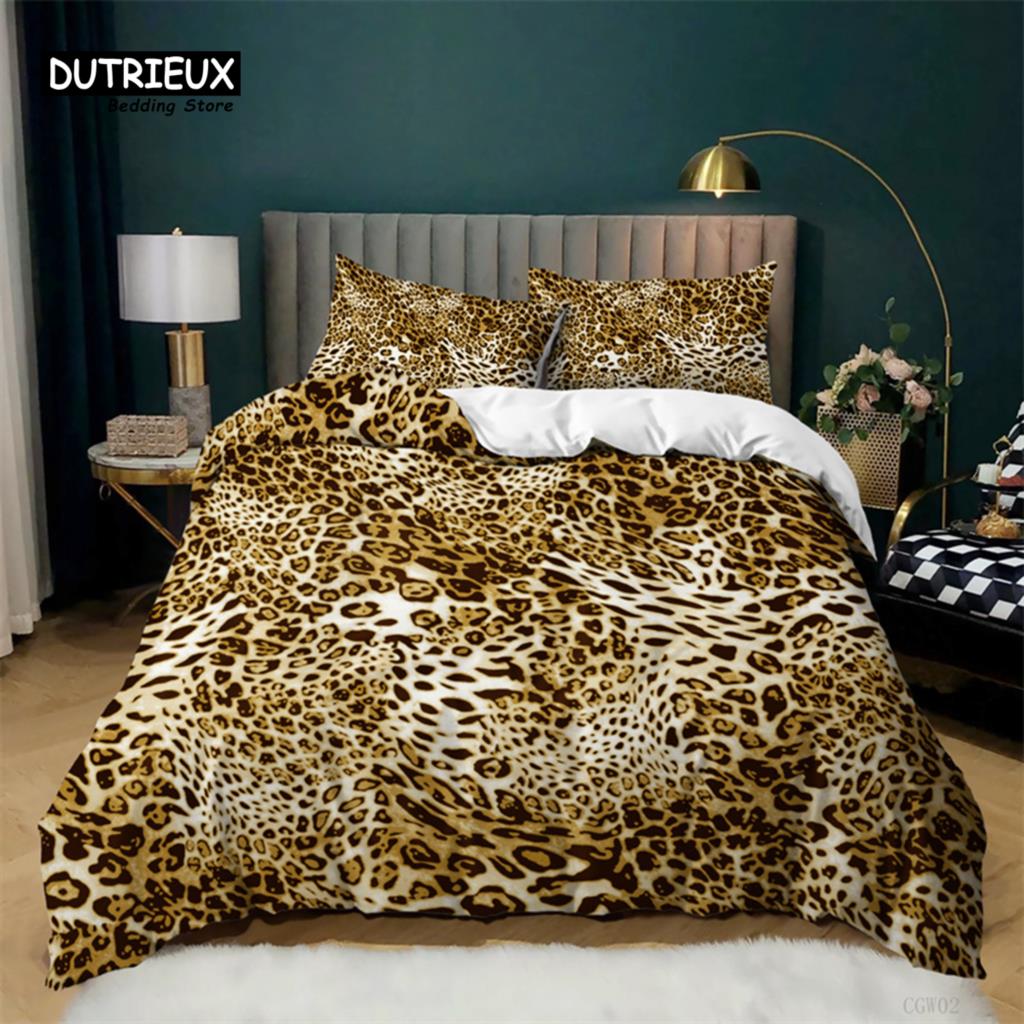 Luxury Leopard Print Bedding Set King Queen Size Microfiber Geometric Stripe 3D Print Duvet Cover With Pillowcases Bedroom Decor