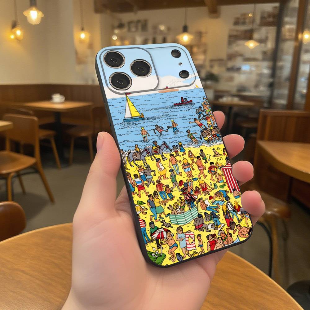 Game Wheres W-WallyS Waldo Book Phone Case For iPhone 17,16,15,14,13,12,11,Pro,Max,Plus Black Shockproof Soft Cover iPhone16se4