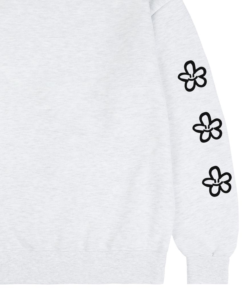 GRAVER [Unisex] Elbow 3 Line Flower Sweatshirt_Melange White