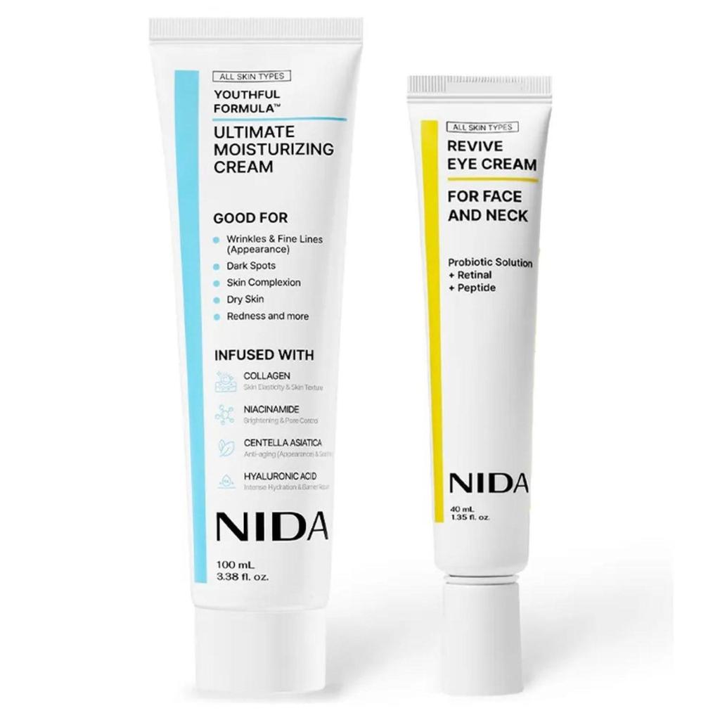 Skin Care Duo Set, Ultimate Moisturizing Cream 100ml + Revive Eye Cream 40ml, Collagen Niacinamide Centella Asiatica Facial & Eye & Neck Care Kit