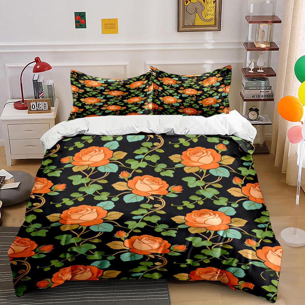 

Orange roses with leaves. Bedding sets Duvet cover sets Duvet covers Pillowcases(1 * Duvet Cover 2 * Pillowcases, without duvet insert) 135x200cm