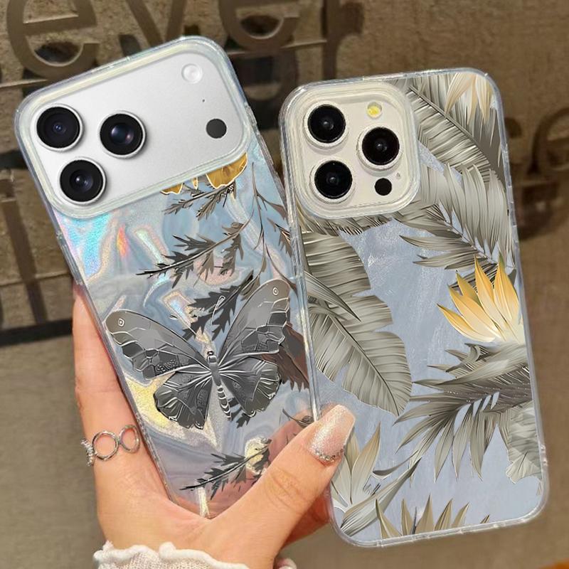 Šedý Vzor Motýlů Pouzdro na Telefon Pro iPhone 17 Air 16e 16 15 14 Pro Max 13 17 Pro Max Nárazuvzdorný TPU Hybridní Tvrdý PC Kryt na Telefon