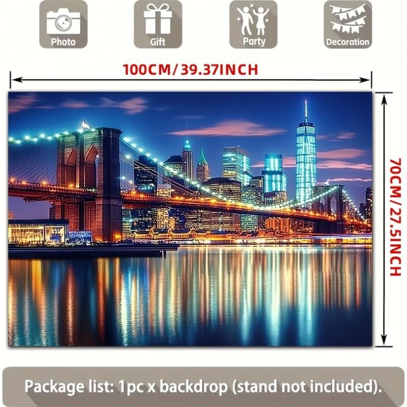 2D Plane, 1 Piece. Nylon Background Fabric for the Night View of the Brooklyn Bridge In New York and Urban Scenery.