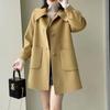 2024 Autumn/Winter Mid-Length Slimming Woolen Coat with Heart Buckle and Peter Pan Collar for Women