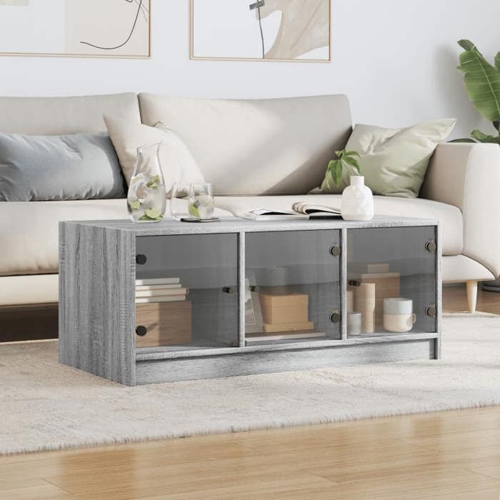 VidaXL Coffee Table with Glass Doors, End Table with Storage, Side Table, Living Room Furniture 836418