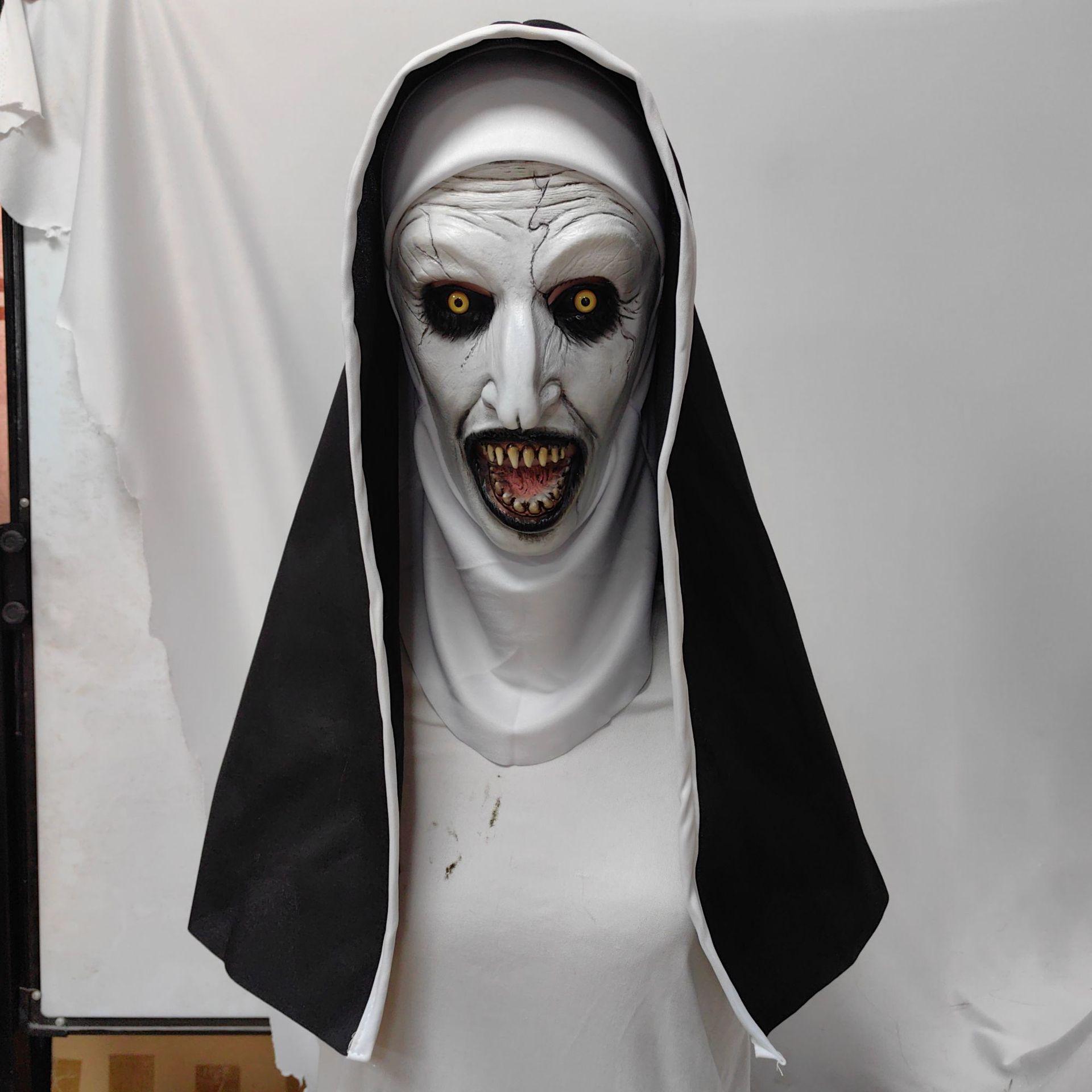 Halloween Horror Haunting2Nun Mask Masquerade Party Scary Props Horror Movie Headgear Open-mouthed nun
