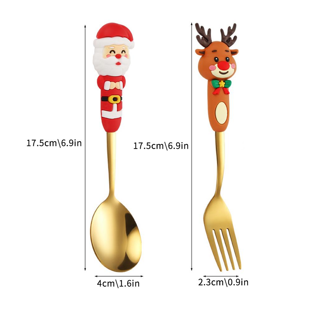 4 STÜCKE Weihnachtsgeschirr Edelstahl Besteck Dessertgabel Kaffeelöffel Weihnachtsmann Besteck Mit Luxus Geschenkbox Für Weihnachten