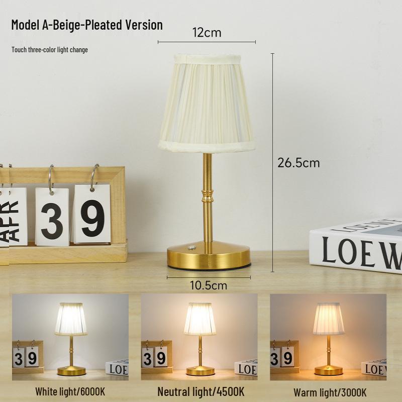 Vintage French Retro Rechargeable Bedside Lamp - High-End Creative Table Lamp for Bedroom Decor
