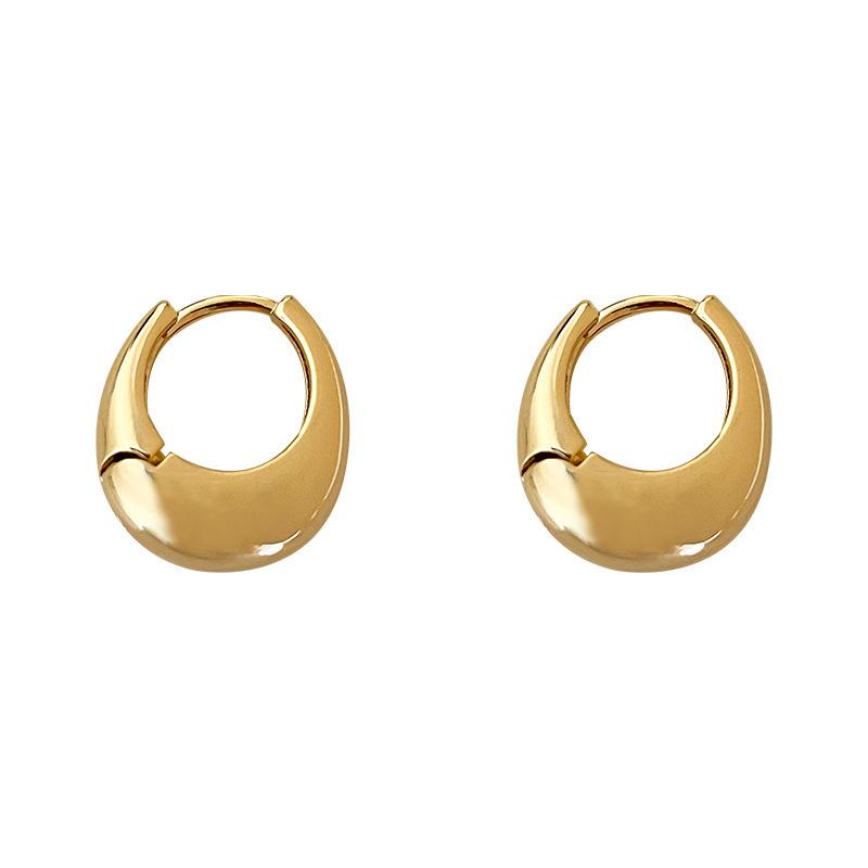 Oval Earrings with Silver Hooks and Clasps, Women's Simple and Niche Electroplated Gold Style