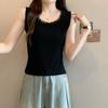 Ärmelloses Tanktop mit U-Ausschnitt, Spitzenbesatz und Rippstrick für Damen