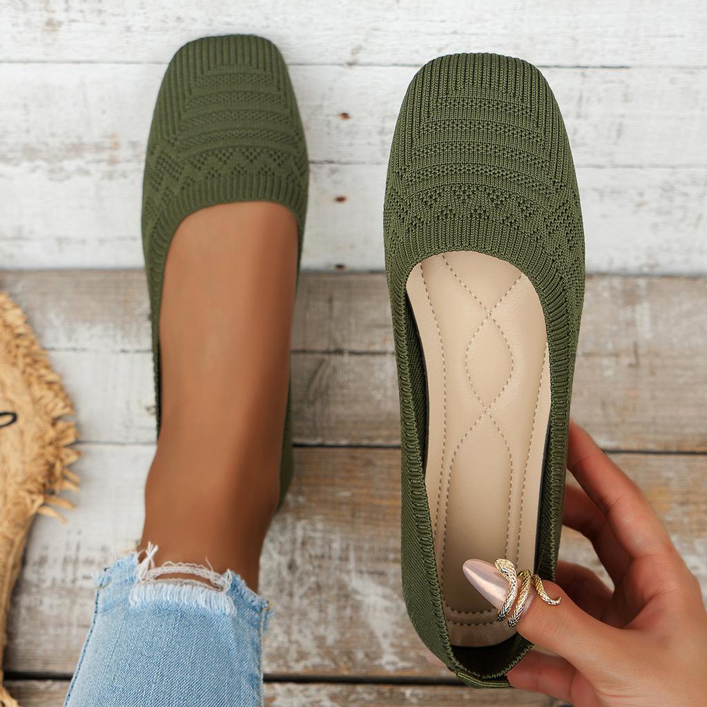 Square-toe Flat Knitted Shoes, Comfortable and Convenient Solid-color Women's Single Shoes 2026