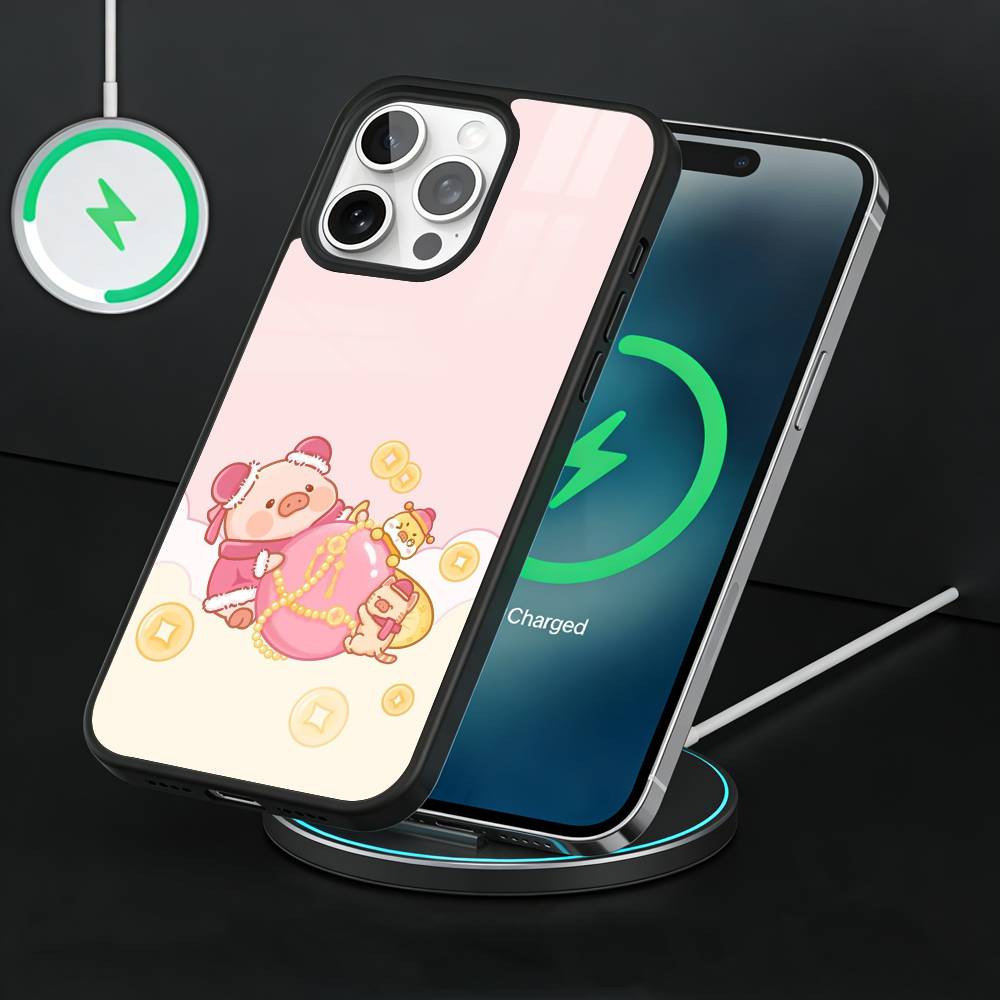 Cartoon LuLu Pig Phone Case For iPhone17,16,15,14,13 Plus,Pro Max Magnetic For Magsafe Wireless Charging