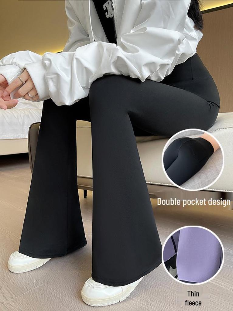 High-Waisted Tummy Control Velvet Flare Pants for Women - Autumn/Winter Fitness & Yoga Style