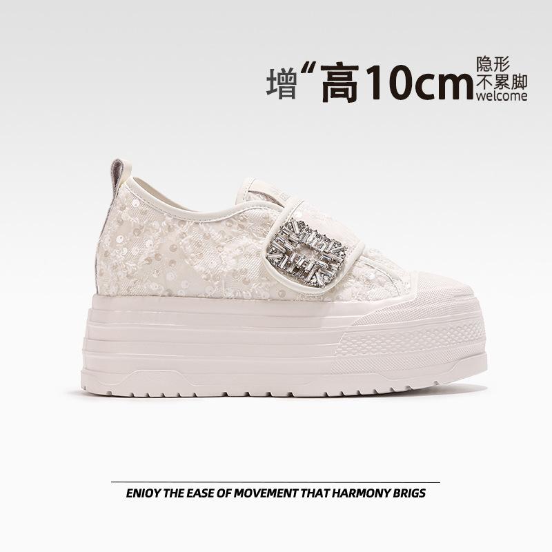 

Small thick-soled inner height-increasing board shoes women s new mesh lace little white shoes versatile sports and leisure shoes 37