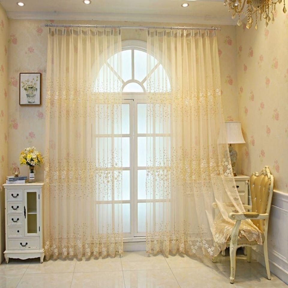 1 buc Cortină Transparentă Europeană cu Flori Embosate Pentru Camera de Zi Broderie 3D Cortină de Tul Transparentă Pentru Dormitor Birou Living Sufragerie Dormitor