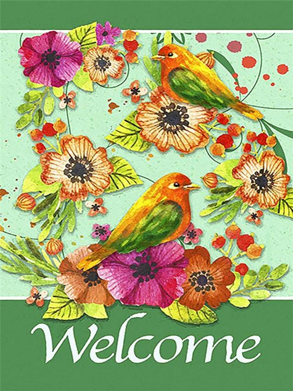 Diamond Mosaic Welcome Text Full Drill Square Diamond Embroidery Flower Needlework Beaded Mosaic Bird 5D DIY Home Decor