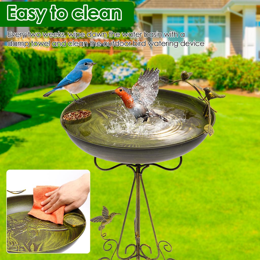 Bebedero para Pájaros de Jardín de Hierro para Exteriores con Cuenco Pequeño Resistente a la Corrosión de Pie para Decoración de Jardín, Patio, Césped