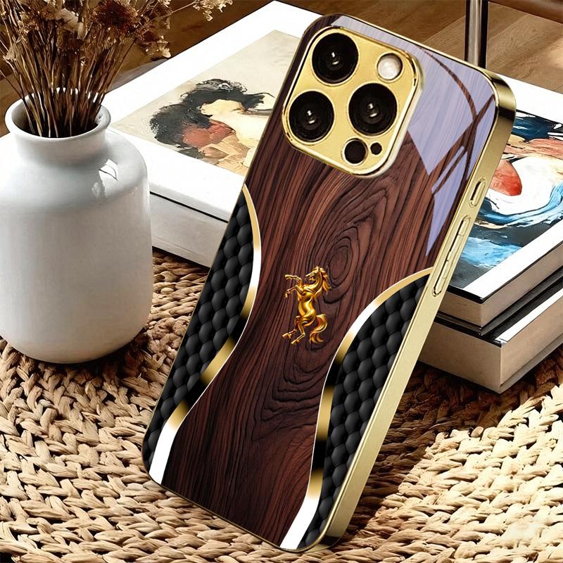 Luxurious and Noble Steed Electroplated Golden Phone Case For iPhone 17 16 15 14 13 12 11 Pro Max Plus 16E 17Air 7 8 Back Cover