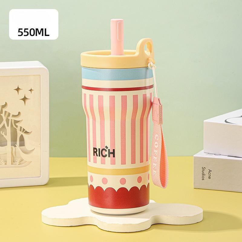 

Premium portable thermos cup New girls high-value straw cup Summer cold water cup School coffee cup 550ML розовый