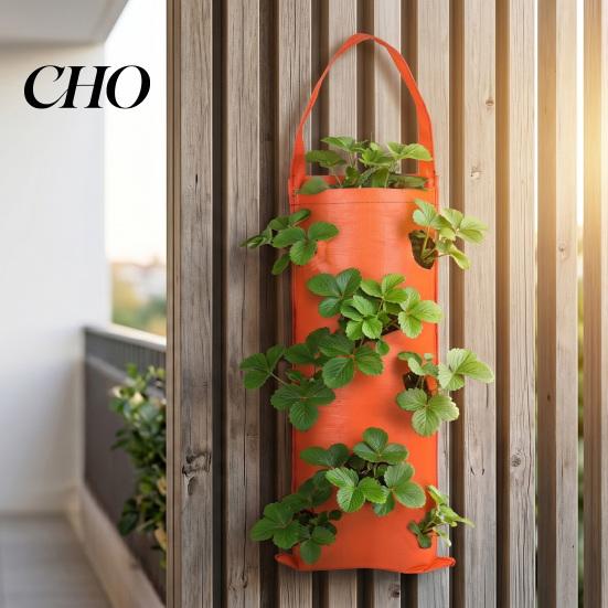 PE Fabric Planter Hanging Strawberry Grow Bag Upside Down Reusable Breathable Plant Rootlet Growth with 4 6 8 10 Planting Holes for Vegetables