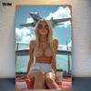 Vintage Aviation Metal Wall Art 8x12 Inch, Retro Plane & Bikini Girl Poster, Easy To Hang Iron Decor for Bedroom Living Room Hom