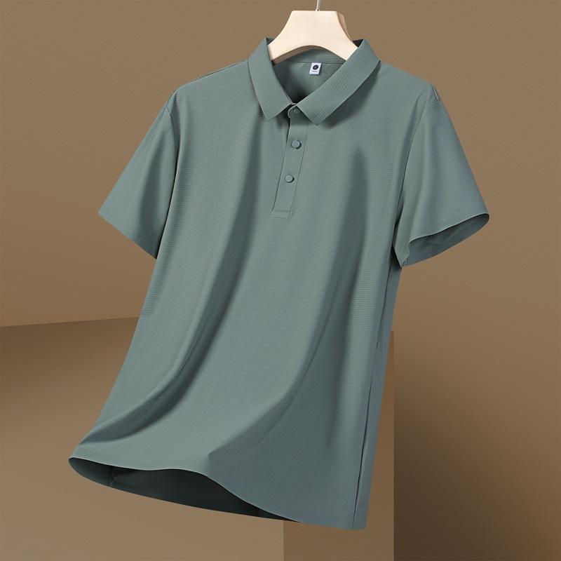 Seamless Ice Silk Polo Shirt T-shirt Summer Lapel Solid Color Short-sleeved T-shirt Business