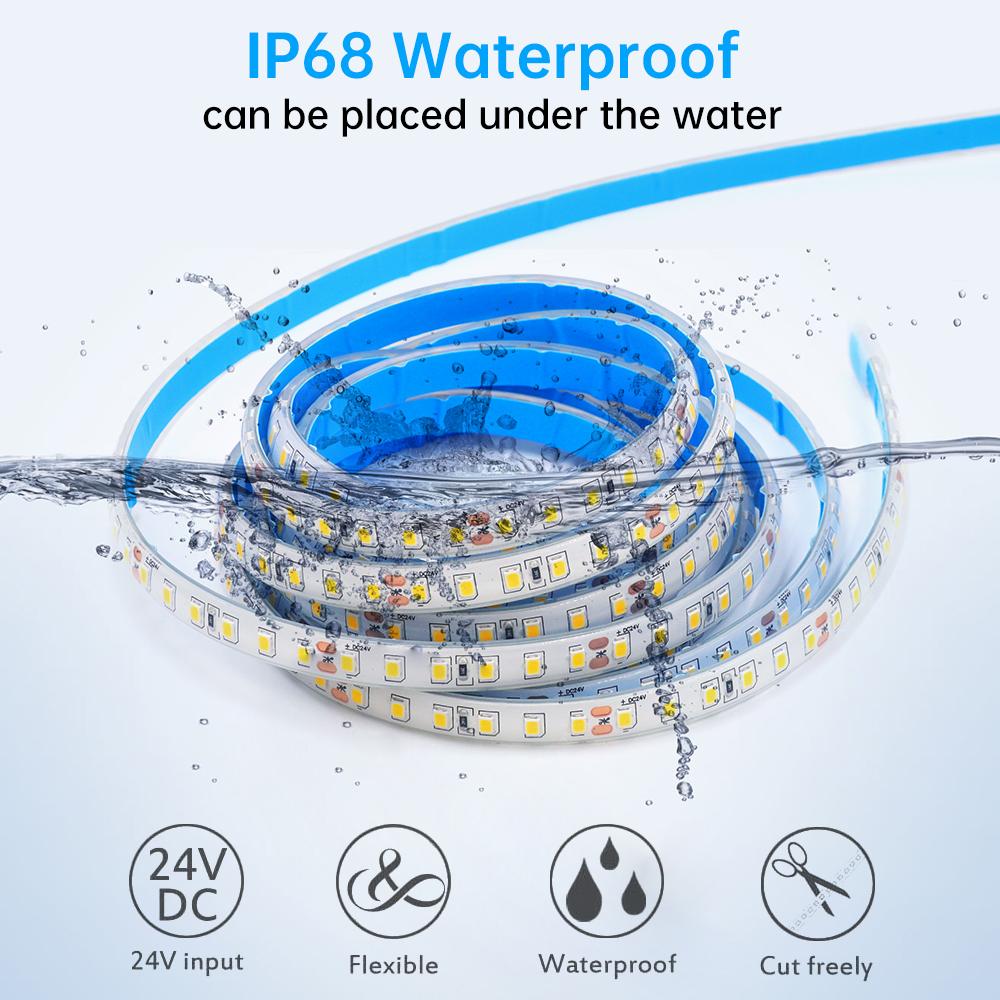 IP68 Waterproof LED Strip Lights 24V 2835 120Leds/m Warm Natural White Red Green Blue Flexible Lus Led Tape Underwater Decor