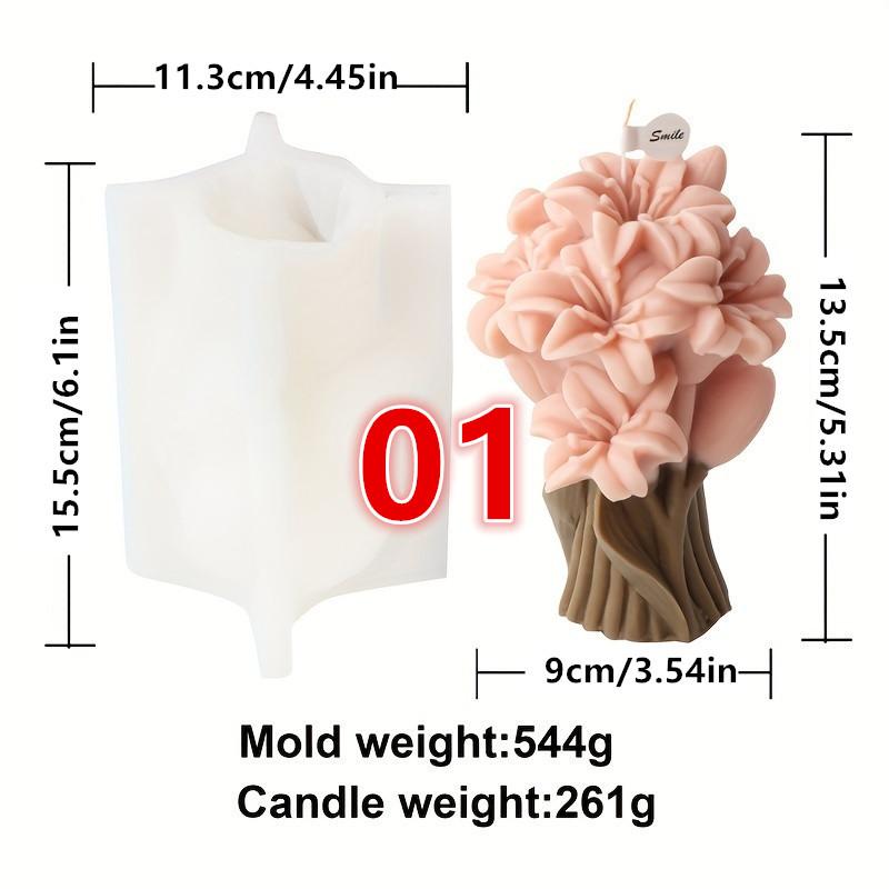 Lily Flower Bouquet Silicone Candle Mold DIY Anemone Tulip Flower Bouquet Shaped Candle Plaster Decorative Home Accessory  Gift