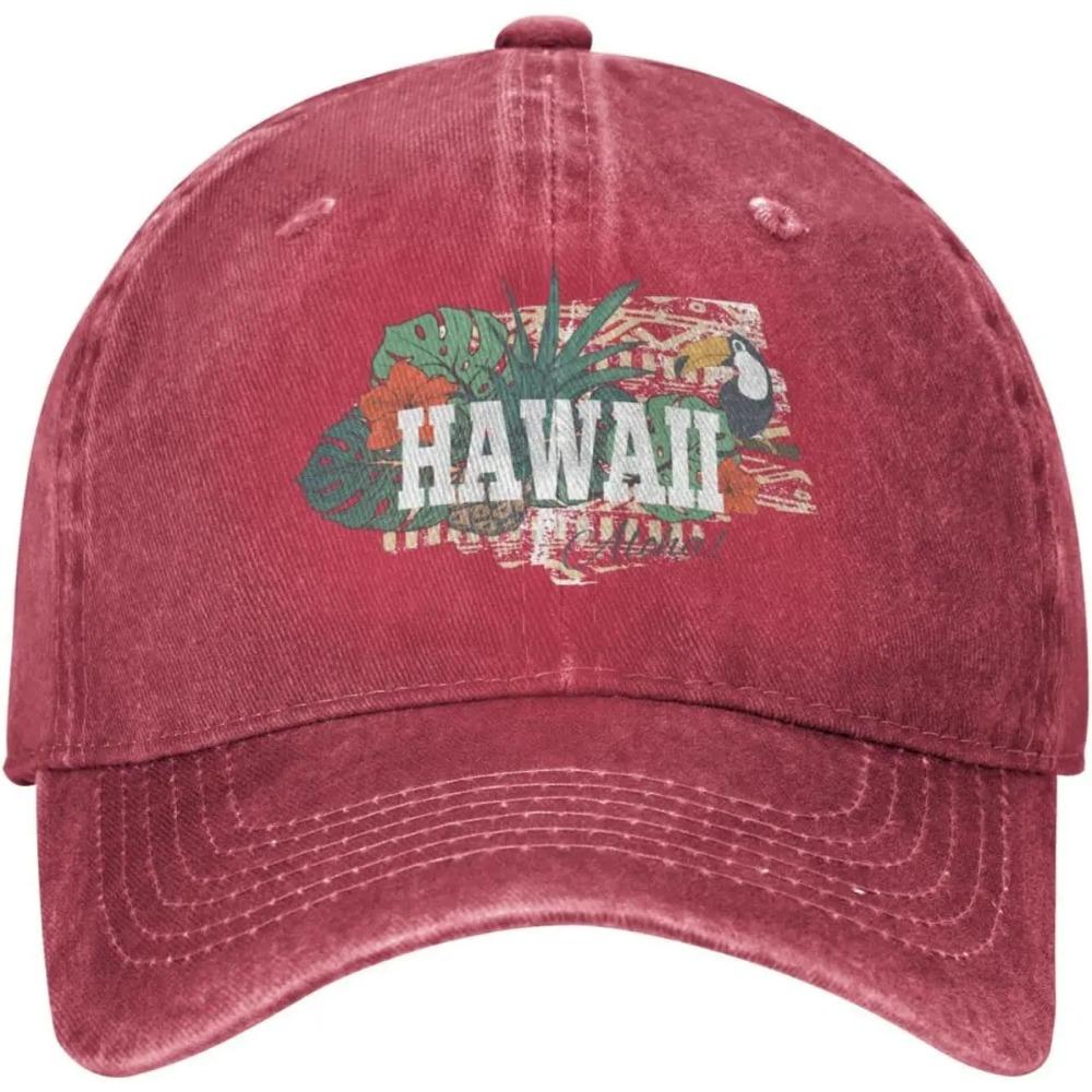 Funny Hawaii Vintage Distressed Adjustable Washed Denim Mens Dad Trucker Hat Baseball Ball Cap for Men