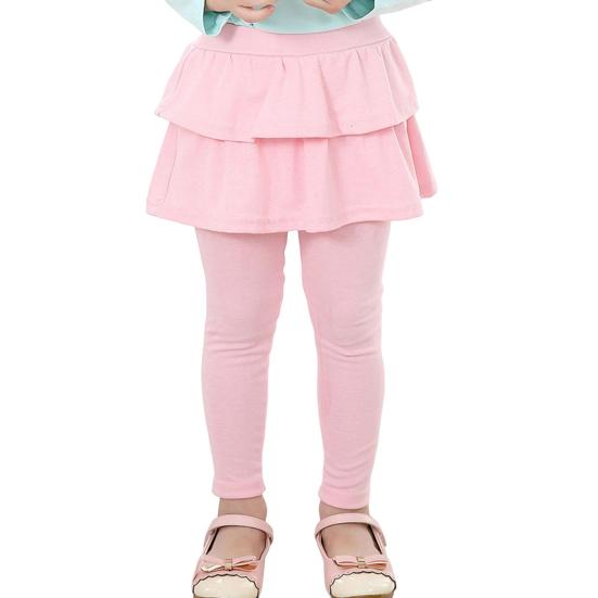 Girl Culottes Mid-rise Ruffle Hem Solid Color Girl Skort Solid Color Elastic Slim Fit Bottoms Daily Wear