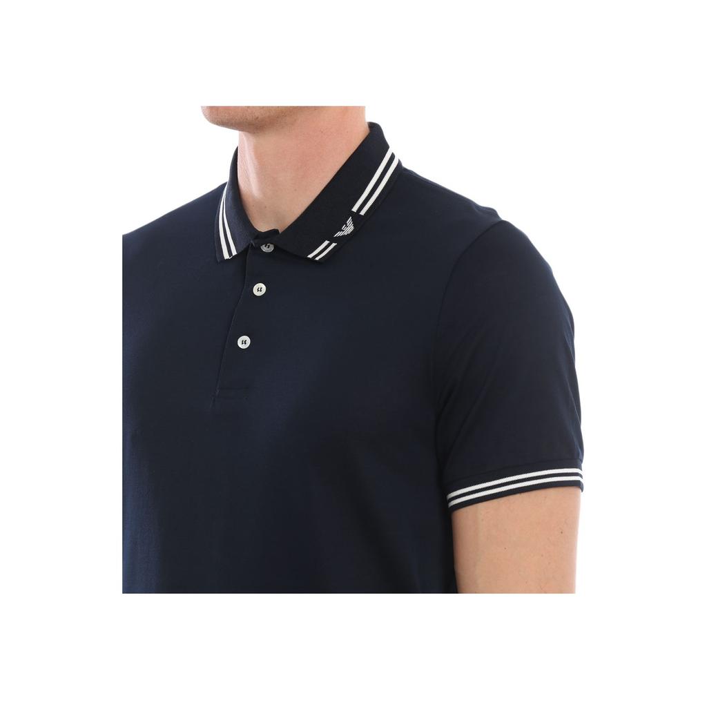 Emporio Armani Blended Short Sleeve Polo Shirt Men Tops Navy-Blue 3G1FL0-1JBQZ-0920