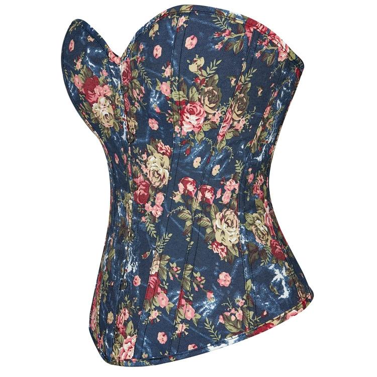Retro palace blue floral shapewear for women with beautiful body and waist ties