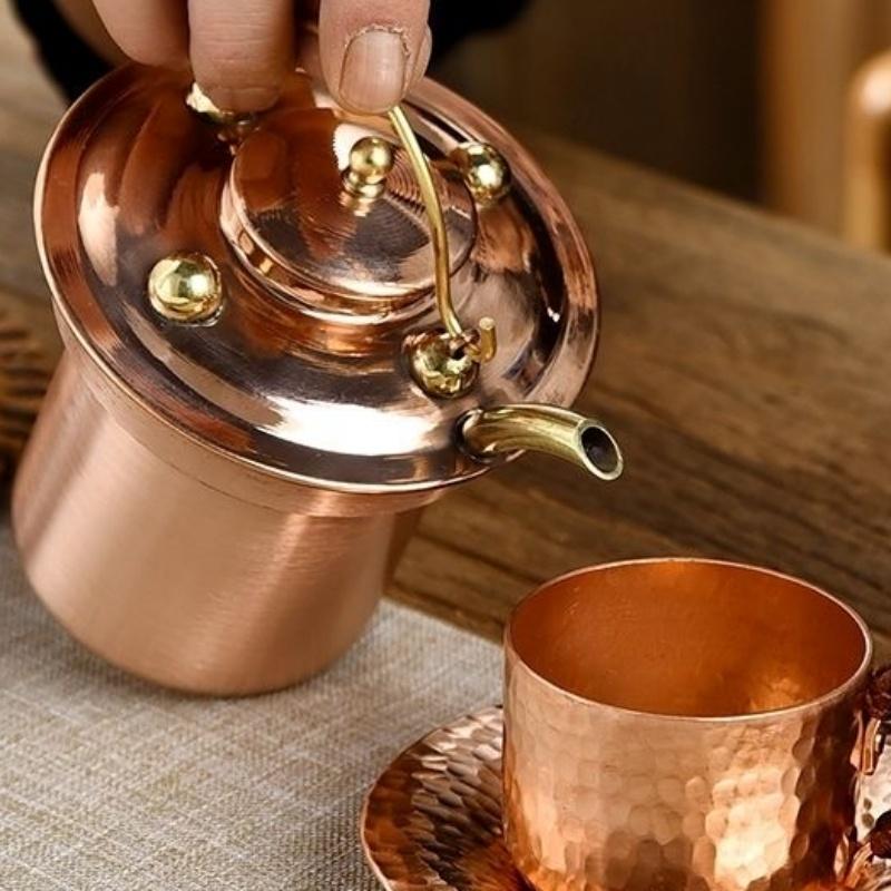 Reine Kupfer-Kaffeekanne, Polier-Kreativität Milchtee-Teegeschirr Filtergewebe Hitzebeständig Handgehaltene Kanne, Teekanne Altmodische Weingläser