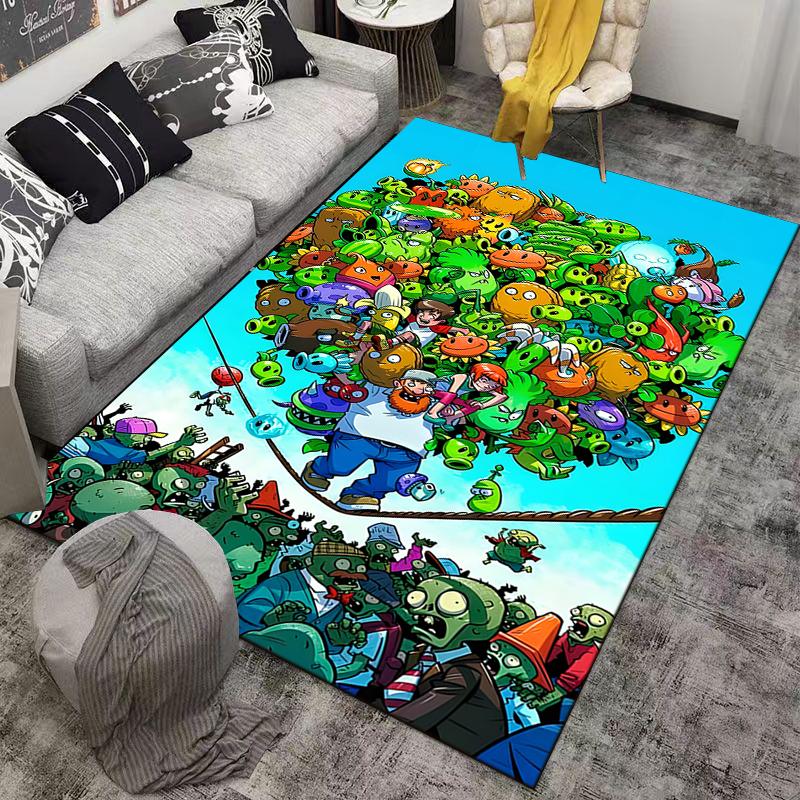 Piante Cartone Animato Colorate vs. Tappeto Design Zombi Adatto per l'uso come tappetino antiscivolo per giochi per divani del soggiorno e della camera da letto