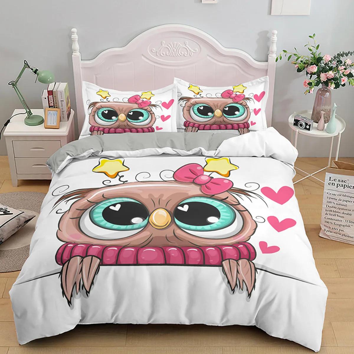 

Carton Owl Soft Duvet Cover Lovely Night Animal for Children Kids Young Boys Young Girls Gifts Owl plus Koala Tribal Feather Style Gren Bedrom 135*200cm Eu-Single