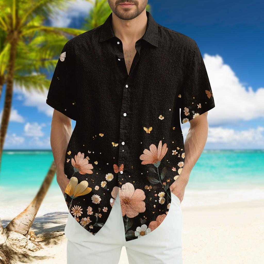 Men's Fashion Loose Hawaiian Printed Short Sleeve Beach Shirt