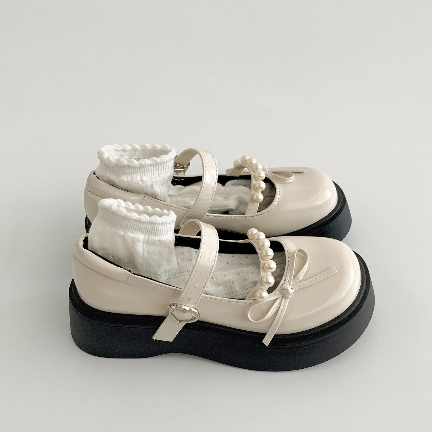 

Белые ретро туфли-платформы высокого класса, маленькие кожаные туфли в британском стиле, женские 2025, новые летние туфли Мэри Джейн на высокой подошве для юбки 39 бежевый