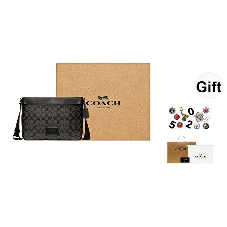 Coach District 30 Classic Monogram Zip Closure PVC Shoulder Crossbody Bag Large Men bags Black CH078-QBMI5