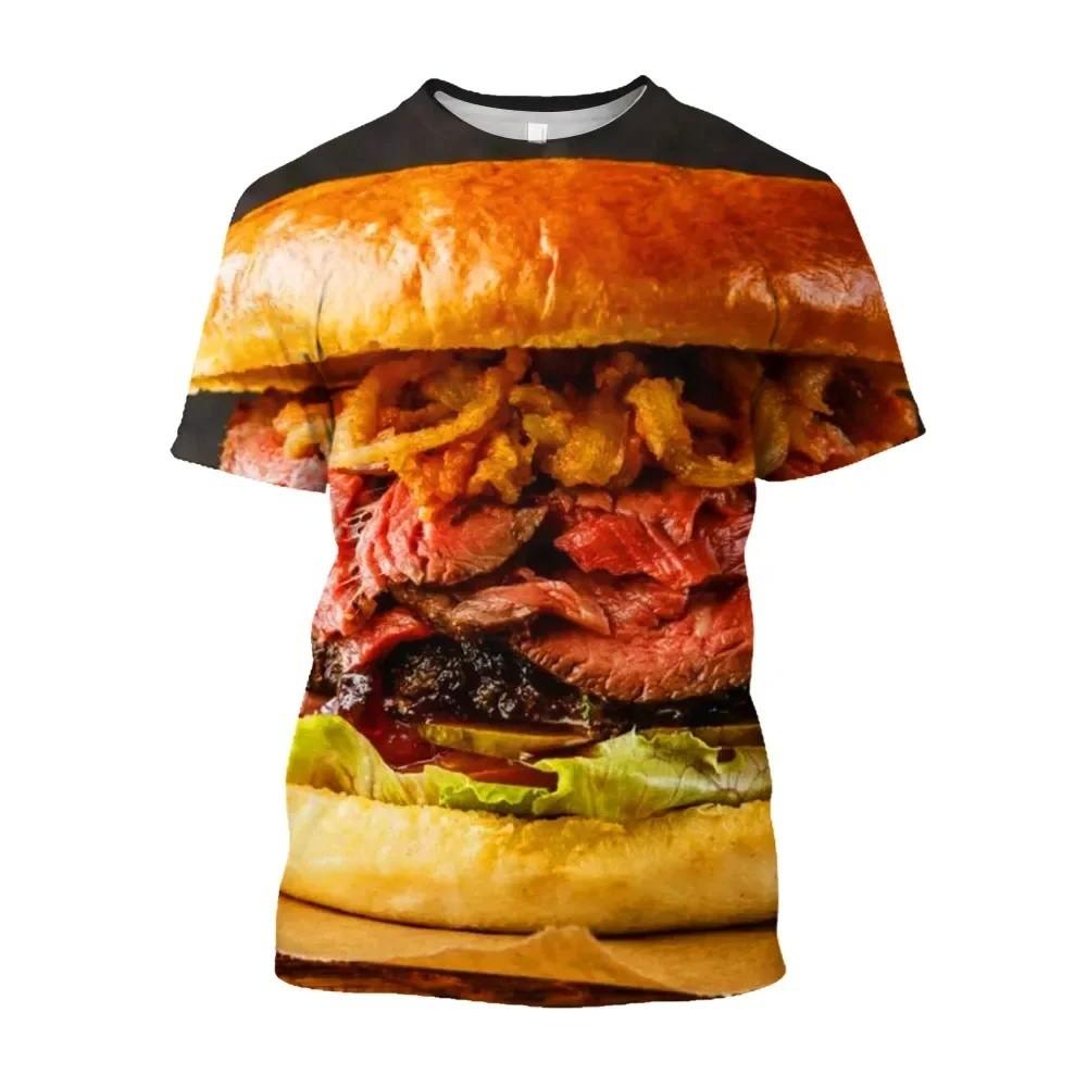 Kids O Neck T Shirt 3D Burger Food Pattern Vivid Unique Design For Outdoor Play Picnic Gathering Park Trips Summer Casual Daily Outfits