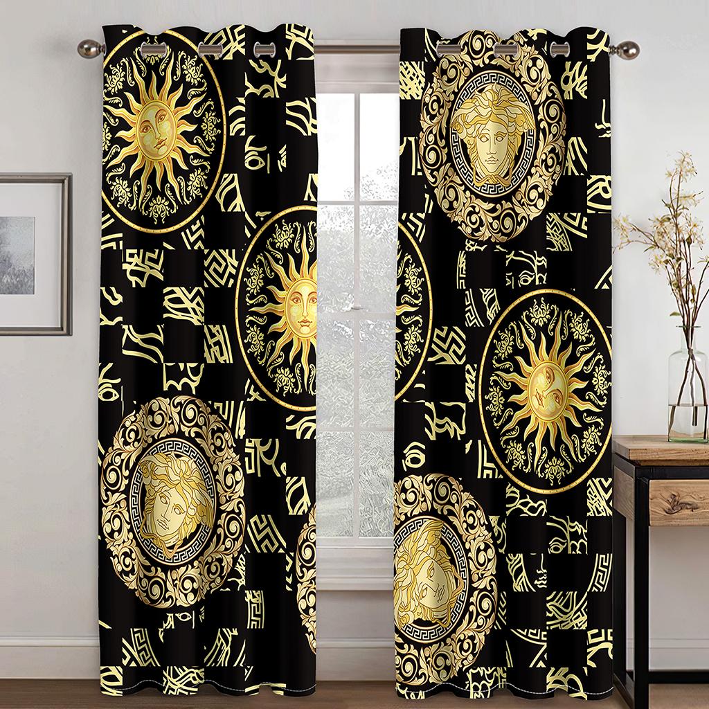 Moon Tarot Sun Spiritural Flower Black Window Panel Drapes in Children Bedroom Space Living Room Hall Treatments Kitchen Decor Drapes Blinds