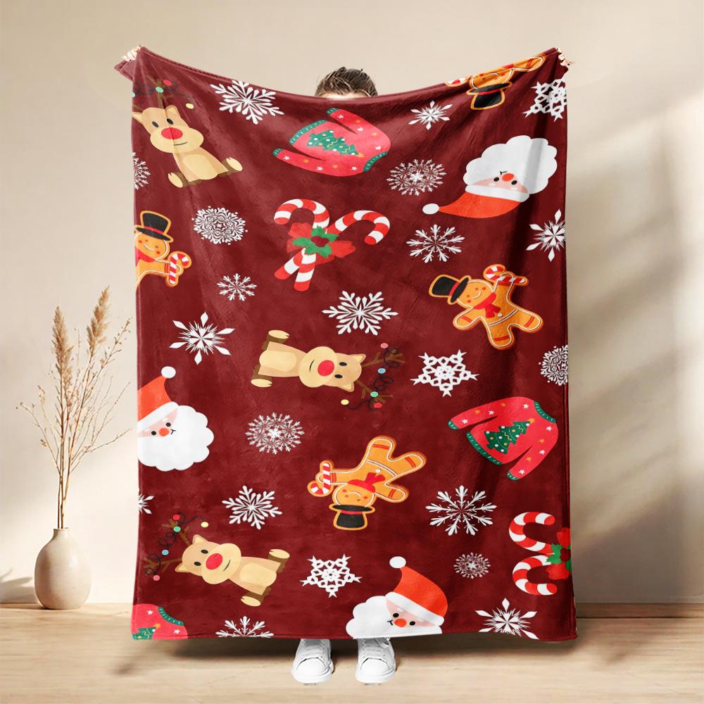 Christmas Flannel Blanket Santa Claus Puppy Soft Milu Deer, Warm Throw Blanket Winter New Year Gift For Kids, Couch Sofa Decor