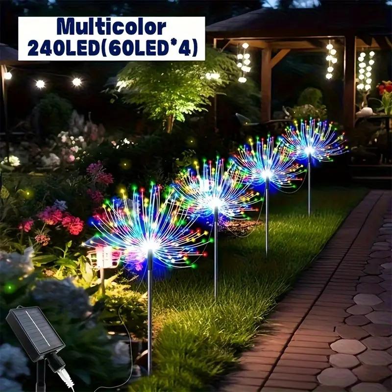 4/6PCS Solar Garden Fireworks Lights Waterproof Outdoor LED Solar Courtyard Atmosphere Lights 8 Modes for Yards Christmas Decor
