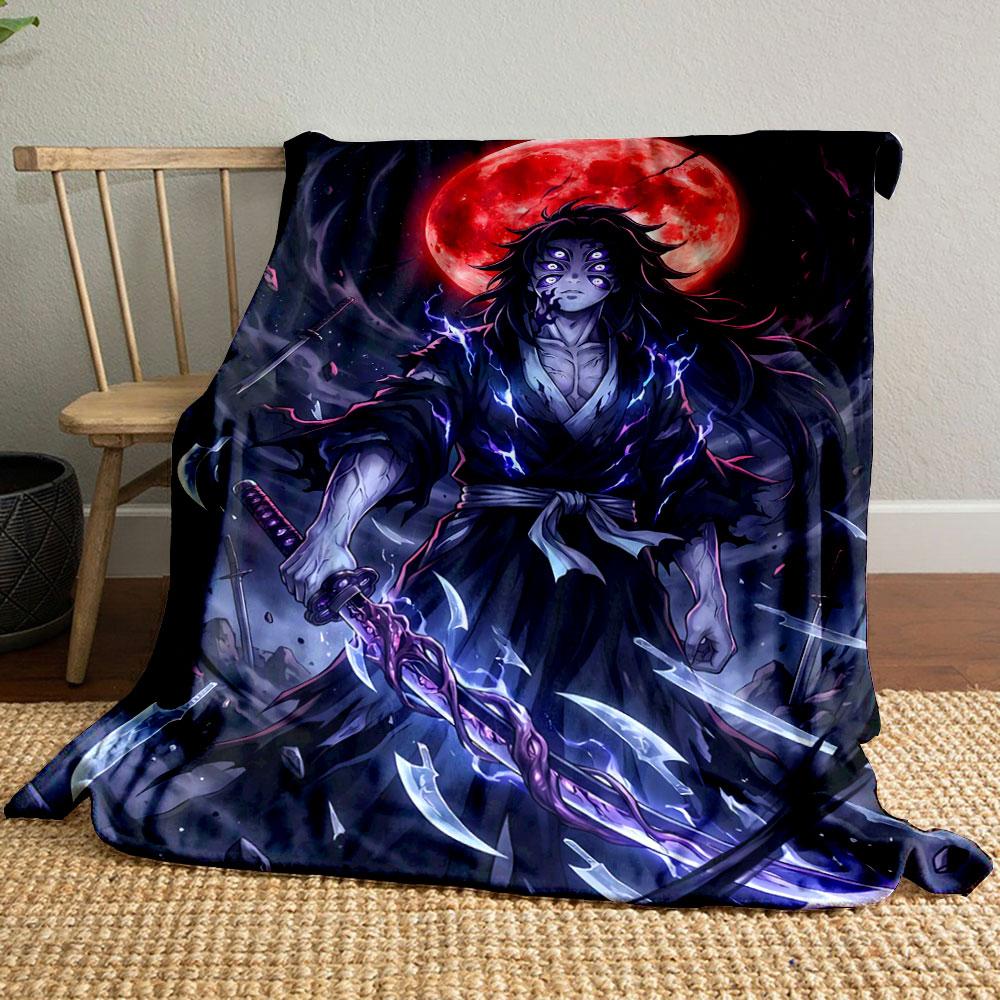 A Warrior with Glowing Eyes, a Crackling Sword, and a Red Moon Background. for All Seasons Blanket Lunch Break Throw Gift
