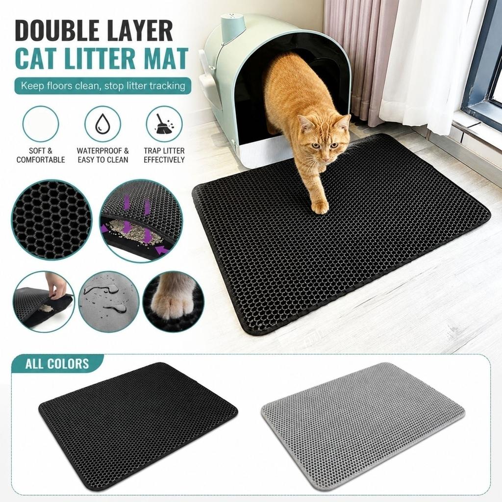 EVA Double Layer Cat Litter Mat Washable Non-Slip Waterproof Pet Litter Tray Mat 40x50cm Durable Protective Floor Mat for Cats