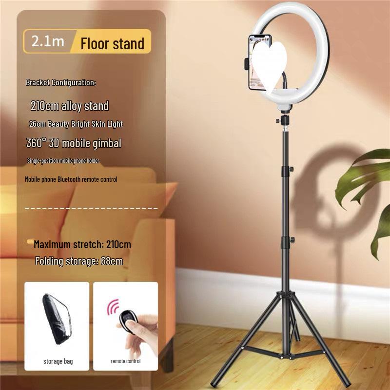 Multi-Functional Floor Tripod Phone Holder with Ring Light for Live Broadcast & Photography