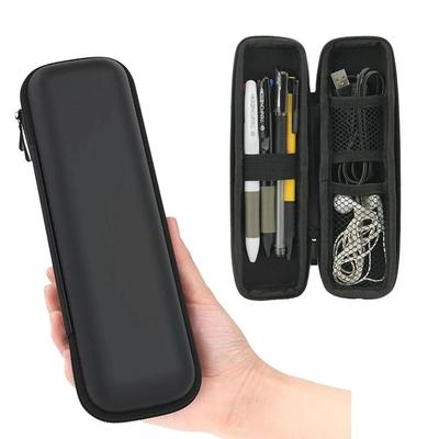 Black Hard Shell Pen Box Minimalist Style Pencil Case Earphone Mesh Storage Case Makeup Brush Organizer Pencil Zipper Case School Supplies