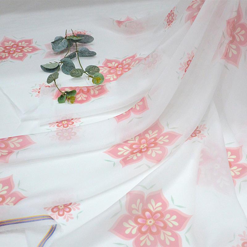 Tang Dynasty Floral Printing Chiffon Fabric Hanfu Ancient Style Skirt DIY Sewing Classical Cloth Background Decor by the Meter
