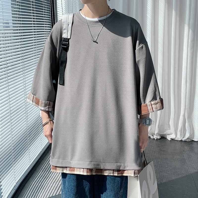 T-shirt estive da uomo larghe di media lunghezza taglie forti maniche a tre quarti streetwear top per esterni