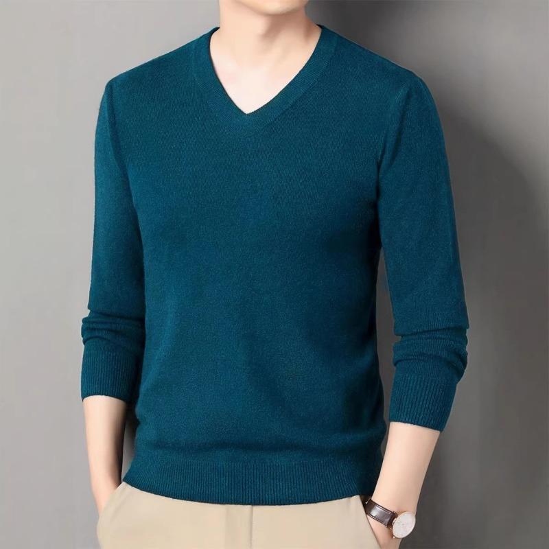 Men S V Neck Long Sleeve Knit Sweater Slim Fit Casual Base Layer